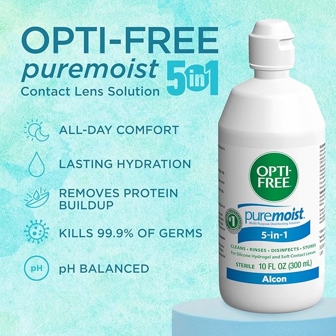 Opti-Free Puremoist Multi-Purpose Contact Lens Cleaning and Disinfecting Solution with Lens Case, 10 FL Oz