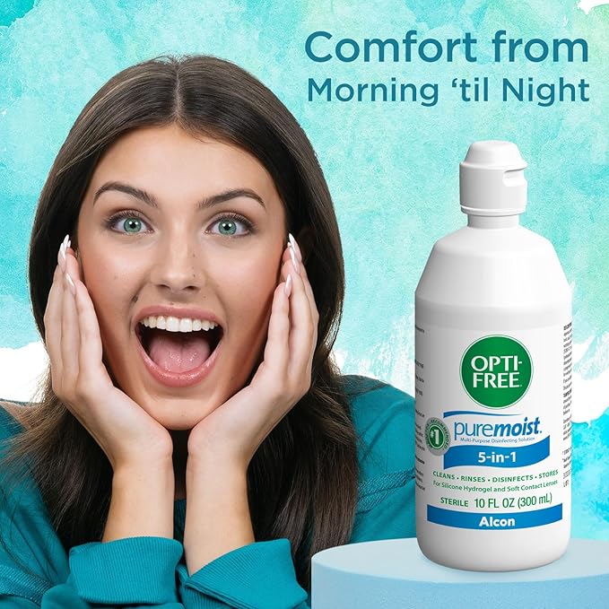 Opti-Free Puremoist Multi-Purpose Contact Lens Cleaning and Disinfecting Solution with Lens Case, 10 FL Oz